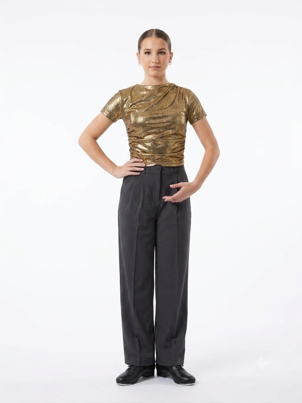 Gold Metallic Dance Costume Black Wide Leg Pants Adult Small Jazz Contemporary